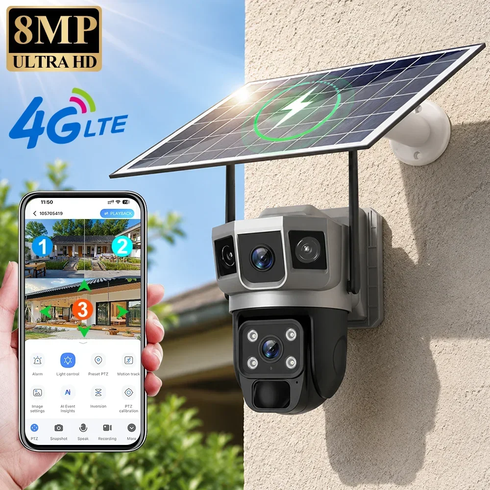 Home Security Adt - V380 4K 3 Screens 4G Camera